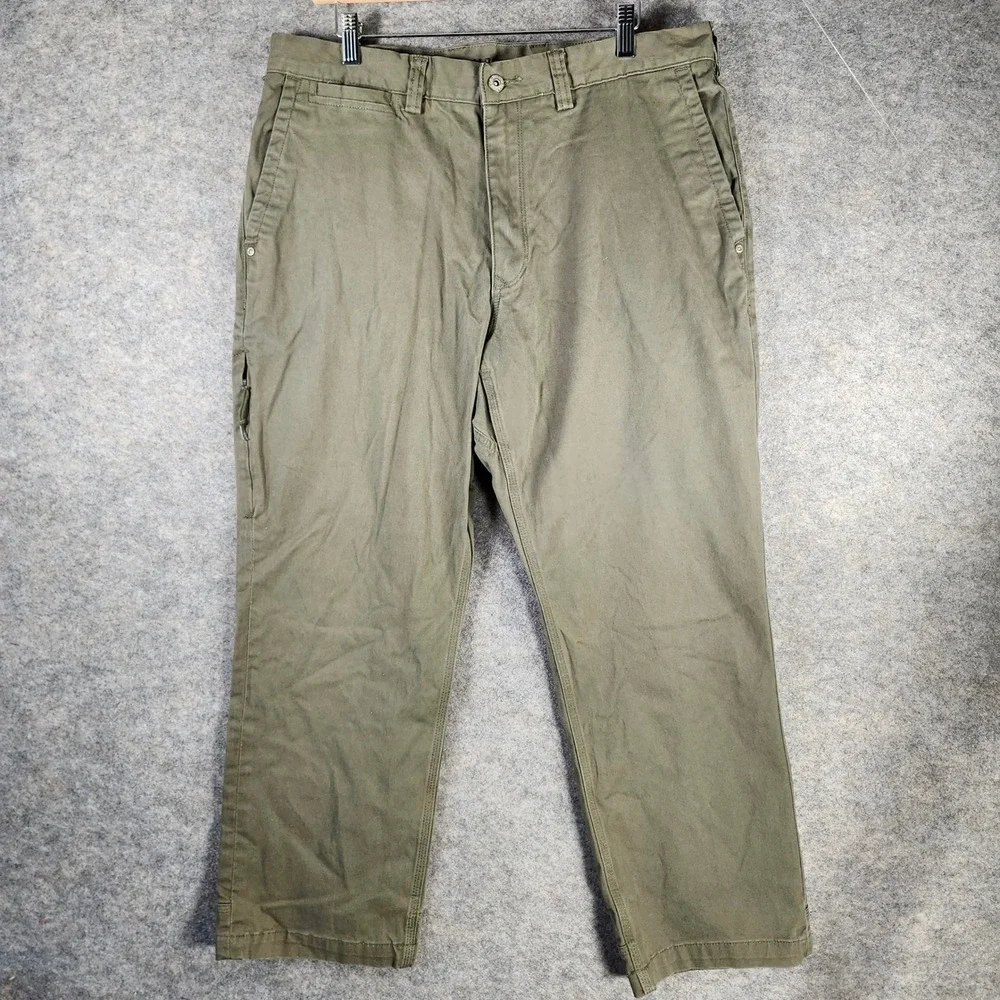 Duluth Trading Flex Fire Hose Cargo Pants Men 36x28 Green Relaxed Work Carpenter